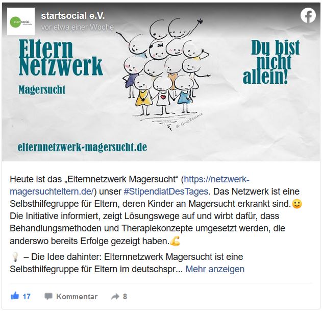 screenshot facebook startsocial elternnetzwerk magersucht